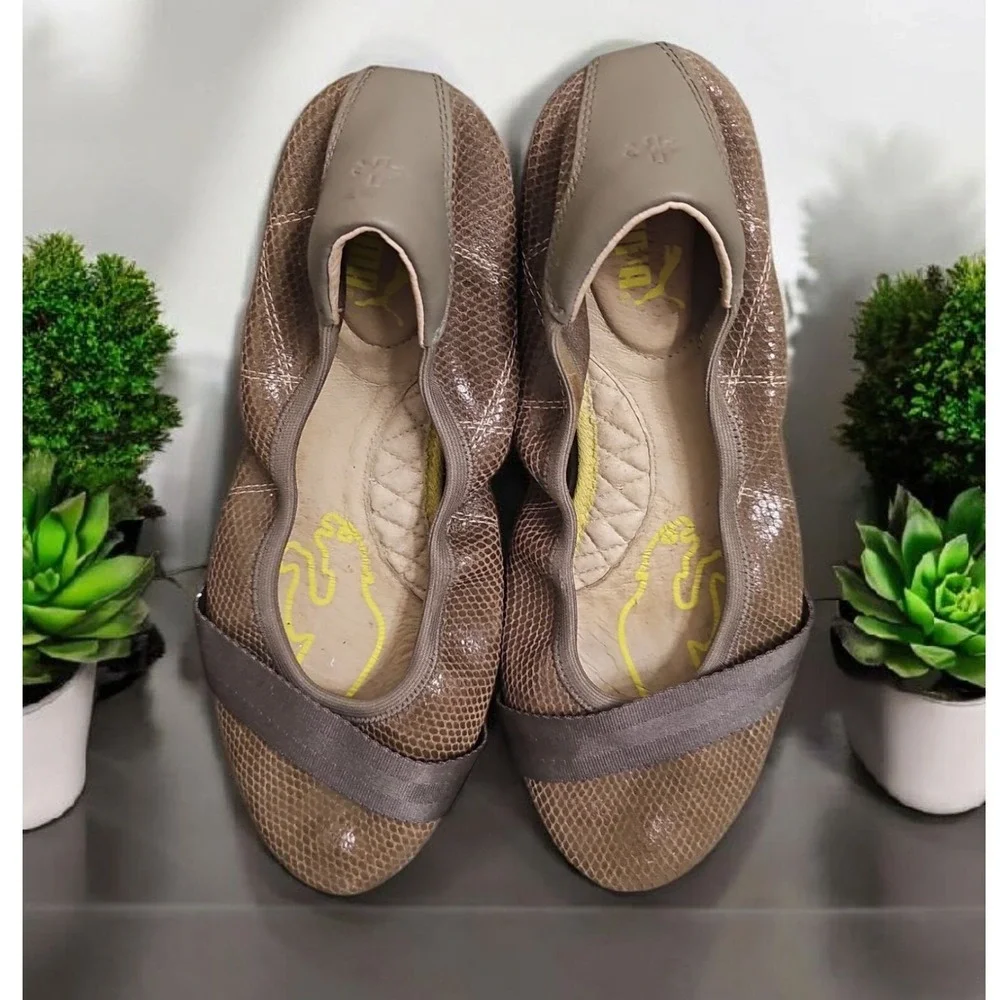 Puma Rhythm Ballet Flats Elastic Strap Comfort Walking‎ Tan Shoes Size US 11